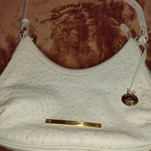 Brahmin Ostrich Pattern White Leather Shoulder Bag MINT